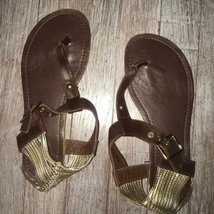 Size 7 forever 21 gold and brown sandals